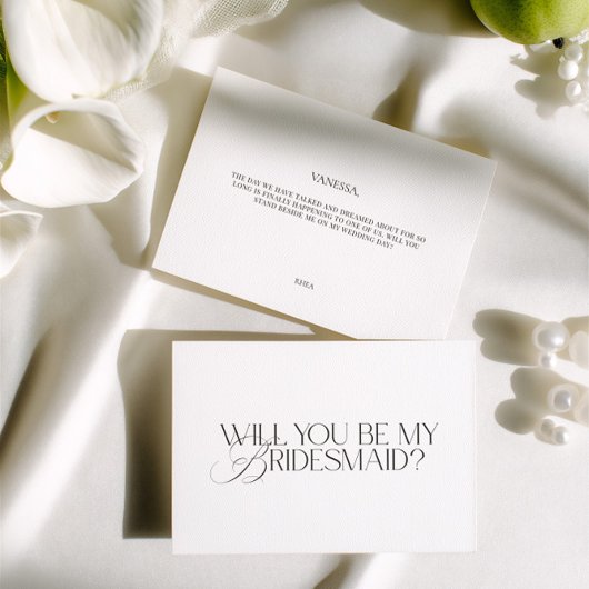 Elegant Modern White Bridesmaid Proposal Card 招待状
