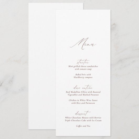 Elegant Modern White Calligraphy Wedding Menu 招待状 (正面/裏面)