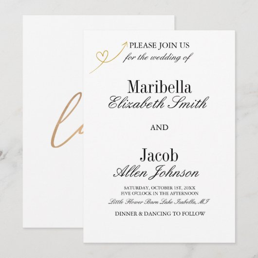 Elegant Modern White & Formal Wedding 招待状 (正面/裏面)