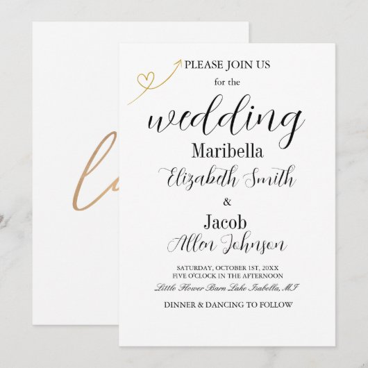 Elegant Modern White & Formal Wedding 招待状 (正面/裏面)