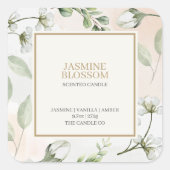 Elegant Modern White Gold Floral Candle  スクエアシール (正面)