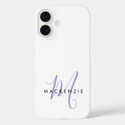 Elegant Modern White Lavender Script Monogram Case-Mate iPhoneケース (裏面)
