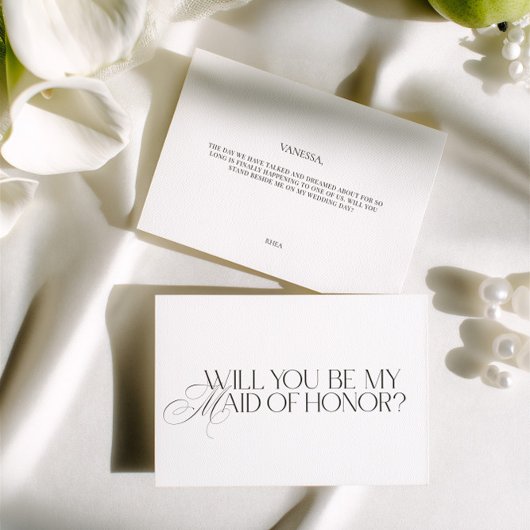 Elegant Modern White Maid of Honor Proposal Card 招待状