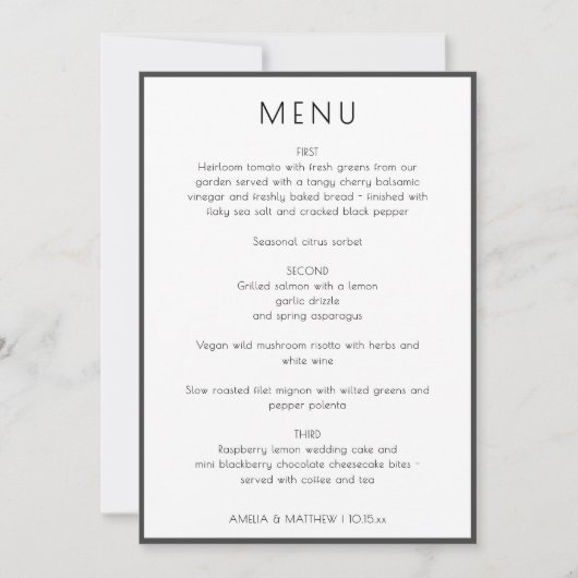 Elegant Modern White Simple Wedding Menu Card 招待状 (正面)