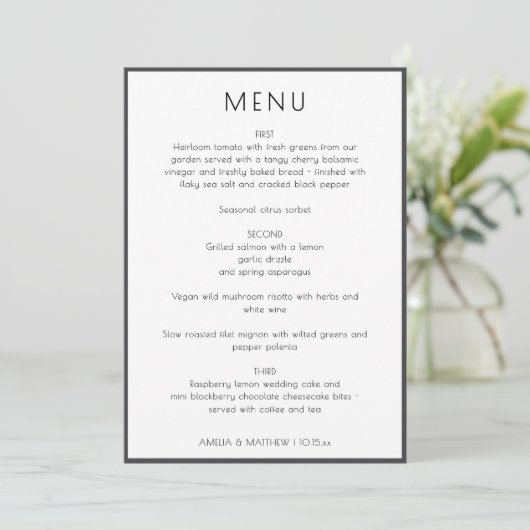 Elegant Modern White Simple Wedding Menu Card 招待状 (スタンド正面)