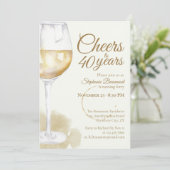 Elegant Modern White Wine Cheers 40th Birthday 招待状 (スタンド正面)