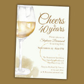 Elegant Modern White Wine Cheers 40th Birthday 招待状