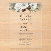 Elegant Modern Winter Evergreen Wedding アクリル招待状 (正面)