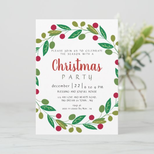 Elegant Modern Winter Greenery Christmas Party 招待状 (スタンド正面)