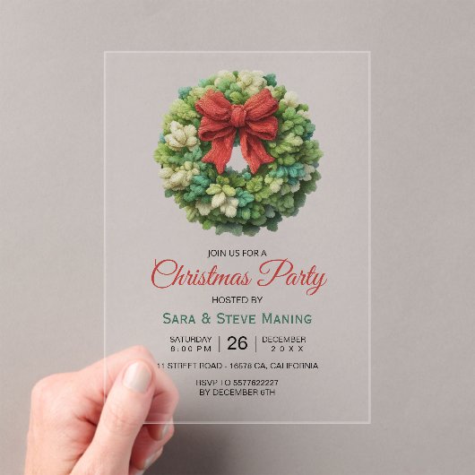 Elegant modern wreath christmas party アクリル招待状 (インサイチュ (ポータブル))