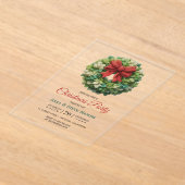 Elegant modern wreath christmas party アクリル招待状 (レイダウン)