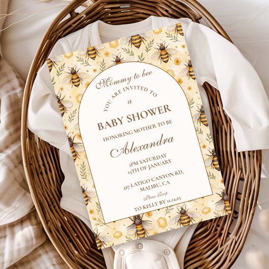 Elegant Mommy to Bee Baby Shower 招待状