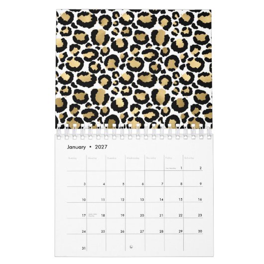 Elegant Monochromatic Leopard Spots Wild Glam カレンダー (1月 2027)