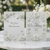 Elegant Monochromatic Off White Rose 招待状