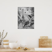 Elegant Monochromatic Victorian Goth Girl in Paris ポスター (キッチン)