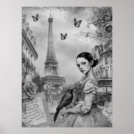 Elegant Monochromatic Victorian Goth Girl in Paris ポスター (正面)