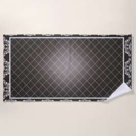Elegant Monochrome Damask beach towel ビーチタオル