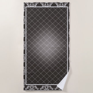 Elegant Monochrome Damask beach towel ビーチタオル