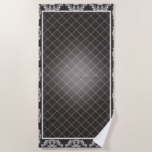 Elegant Monochrome Damask beach towel ビーチタオル (正面)