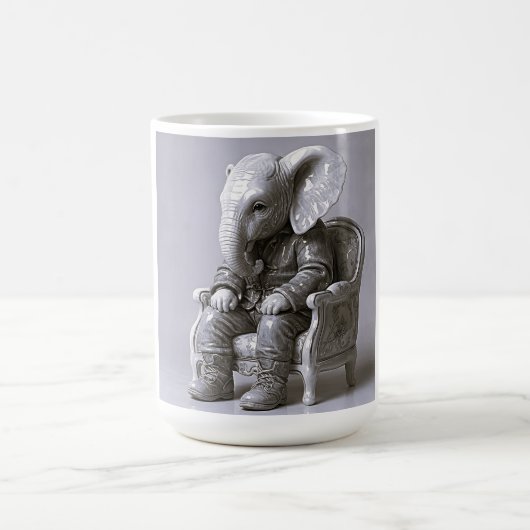 Elegant Monochrome Elephant Art コーヒーマグカップ (中央)