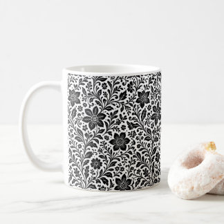 Elegant Monochrome Floral Batik Mug Coffee Cup コーヒーマグカップ