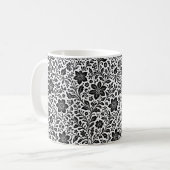 Elegant Monochrome Floral Batik Mug Coffee Cup コーヒーマグカップ (正面左)