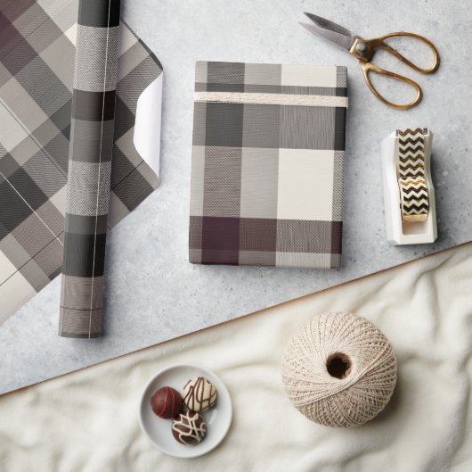 Elegant Monochrome Plaid Holiday ラッピングペーパー (クラフト)