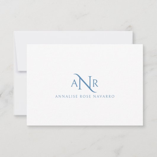 Elegant Monogram 3 Initial Name Blue Note Card ノートカード (正面)