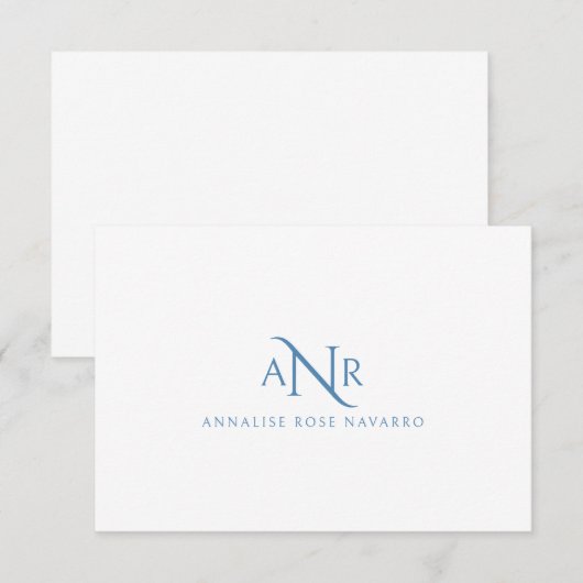 Elegant Monogram 3 Initial Name Blue Note Card ノートカード (正面/裏面)