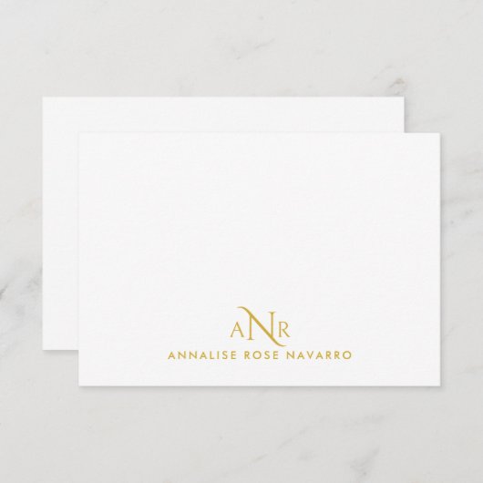 Elegant Monogram 3 Initial Name Gold Note Card ノートカード (正面/裏面)
