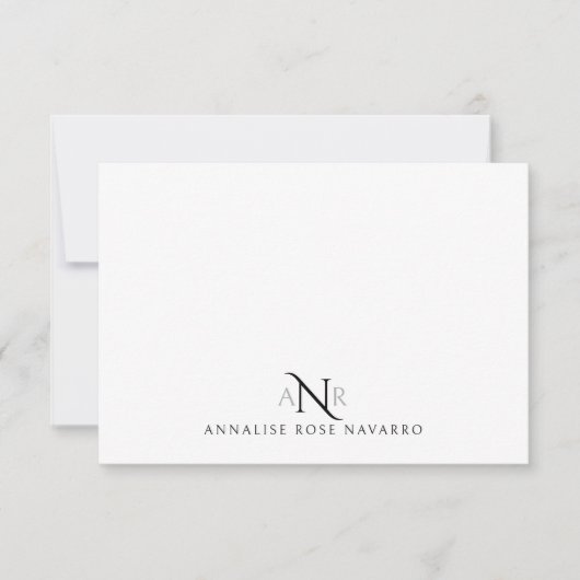 Elegant Monogram 3 Initial Name Note Card ノートカード (正面)