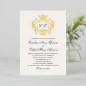 Elegant Monogram Baroque Crest Wedding 箔招待状 (立ち正面)