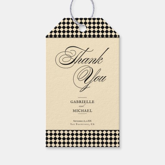 Elegant Monogram Black Cream Checkerboard ギフトタグ (正面)