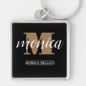 Elegant Monogram Black Gold Script minimal キーホルダー (正面)