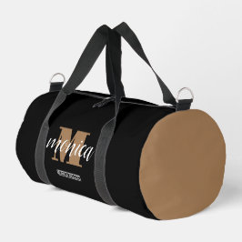 Elegant Monogram Black Gold Script minimal ダッフルバッグ