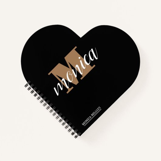 Elegant Monogram Black Gold Script minimal ノートブック (正面)