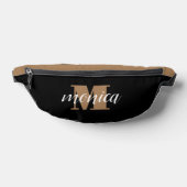 Elegant Monogram Black Gold Script minimal ファニーパック (レイダウン)