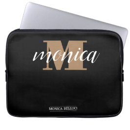 Elegant Monogram Black Gold Script minimal ラップトップスリーブ