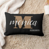 Elegant Monogram Black Gold Script minimal ランバークッション (ブランケット)