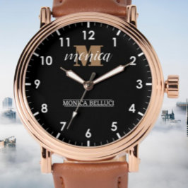 Elegant Monogram Black Gold Script minimal 腕時計