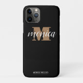 Elegant Monogram Black Gold Script minimal Case-Mate iPhoneケース (裏)