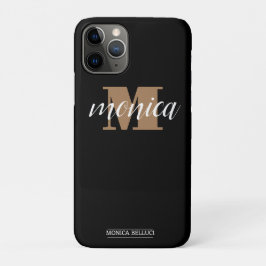 Elegant Monogram Black Gold Script minimal iPhone 11 Proケース