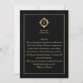 Elegant Monogram Black Gold Wedding Vow Card 招待状 (正面)