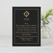 Elegant Monogram Black Gold Wedding Vow Card 招待状 (スタンド正面)