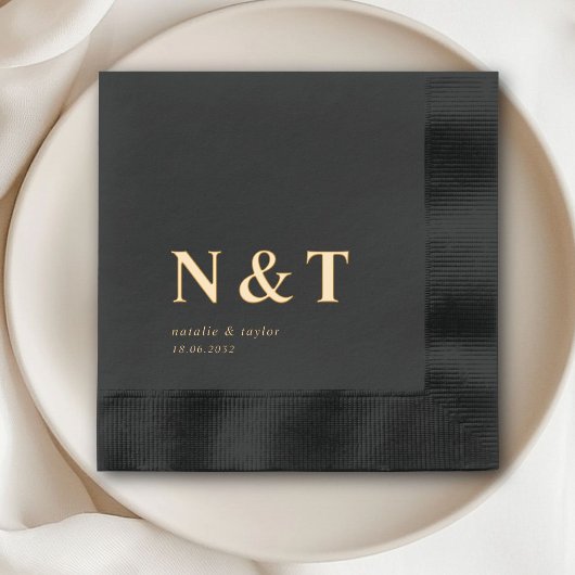 Elegant, Monogram, Black Wedding Foil Napkins 箔ナプキン