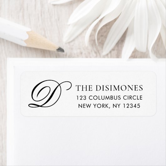 Elegant Monogram Black White Return Address Label ラベル (インサイチュ)