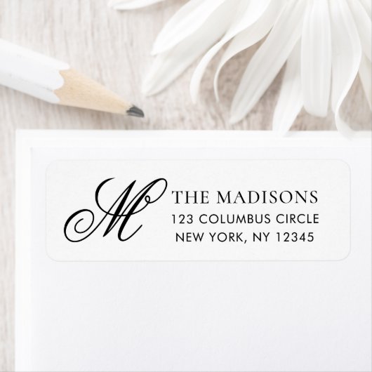 Elegant Monogram Black White Return Address Label ラベル (インサイチュ)