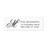 Elegant Monogram Black White Return Address Label ラベル (正面)