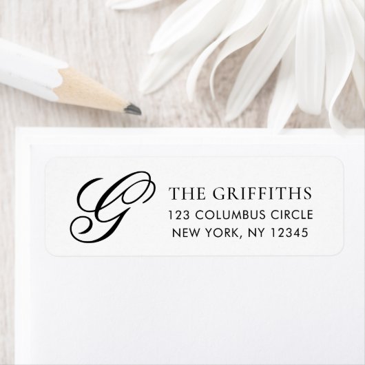 Elegant Monogram Black White Return Address Label ラベル (インサイチュ)