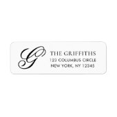 Elegant Monogram Black White Return Address Label ラベル (正面)